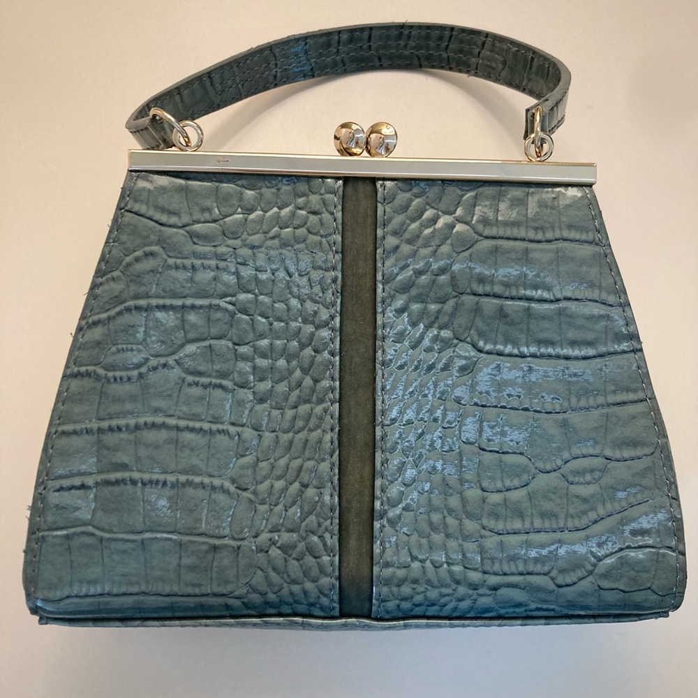 Vintage Liz Claiborne Teal Crocodile-Embossed Hand Bag